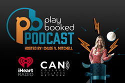 Chloe V Mitchell graphic and PlayBooked Podcast logo