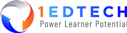 1EdTech logo with connecting grey, orange, and blue arrows creating a globe image