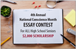 $2,000 Scholarship Will be Awarded to One High School Senior in National Conscience Month Essay Contest