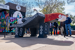 Art installation of a ceremonial metate in East End Houston