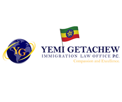 Yemi Getachew Immigration Law Logo with Ethiopian Flag