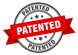 Image of a patent stamp with red banner across saying patented