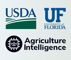 Three Logos - USDA, University of Florida, and Agriculture Intelligence
