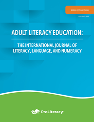 Research journal cover with title Adult Literacy Education The International Journal of Literacy, Language, and Numeracy