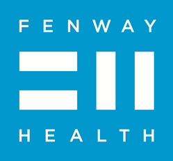 Rectangular blue and white Fenway Health logo