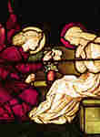 Annunciation detail in stained glass