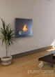 What makes the Serafin unique is  the design looks very much like a  painting on the wall with the image  of a warm fire framed in a black  background. Even when the Serafin  is not being used it is a design that is  pure simplicity at its finest in a room  or on an outdoor terrace.