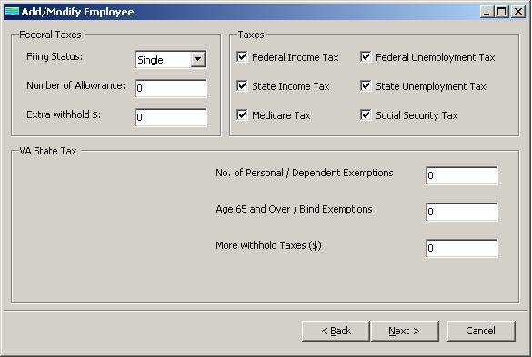 ezPaycheck, tax option setup