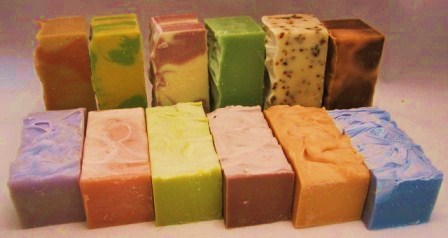 Sampling of all natural chemical-free creamy goat milk soaps from GoatMilkStuff.com