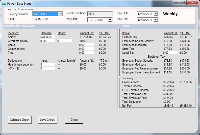 Create a new payroll check