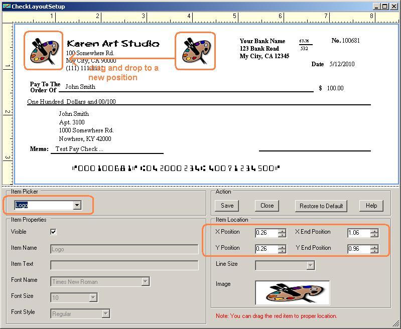 User can customize any field on check with ezCheckPrinting software