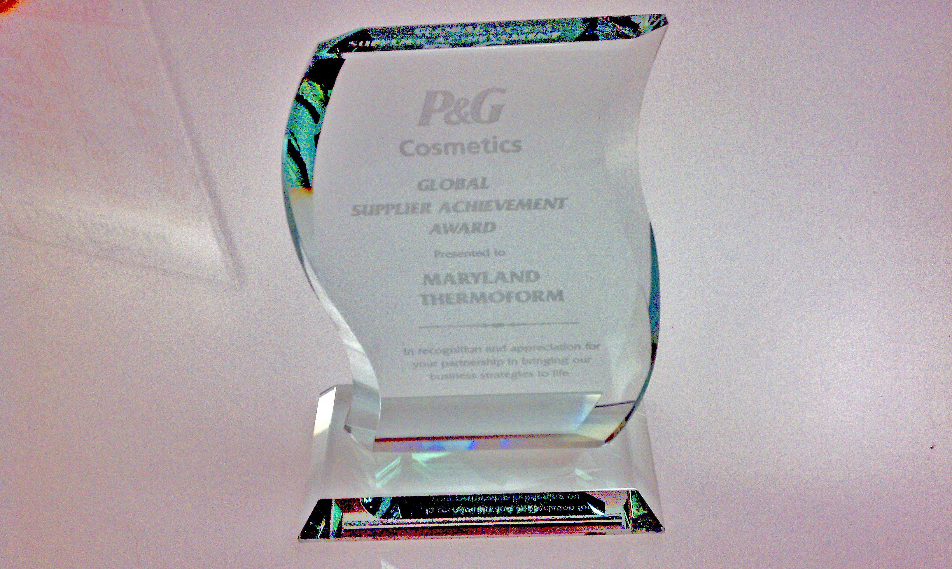 Maryland Thermoform is recognized with Global Supplier Achievement Award by Procter and Gamble