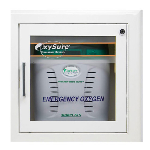 OxySure is the perfect companion for and AED. It can be placed in its own wall box right next to the AED.