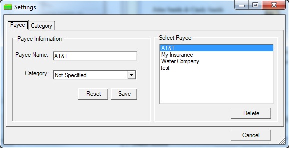 Set up payee category