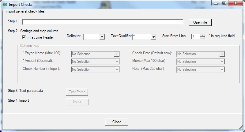 Quick data import feature of ezCheckpersonal software