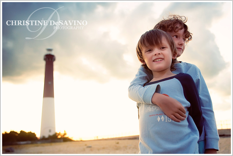Two Brothers Embrace at Barnegat Lighthouse