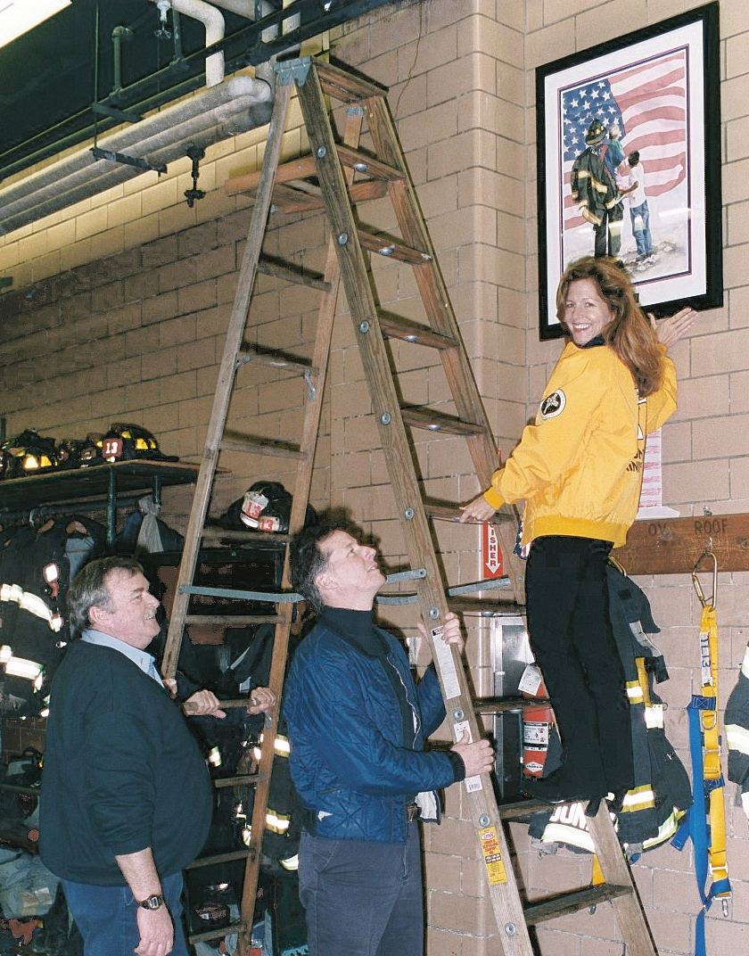 Hanging "Unspoken Courage" at fire station in New York City circa 2002