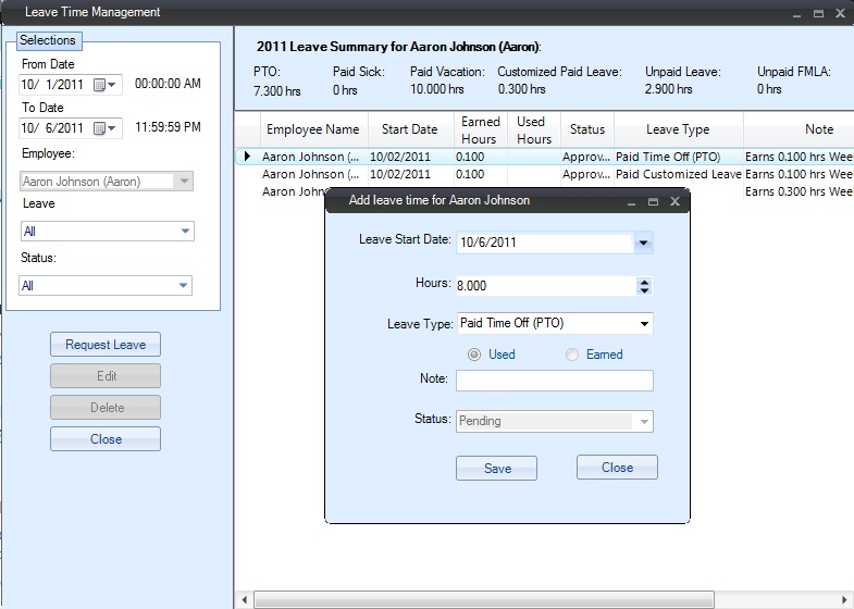 Employee View and request leave time