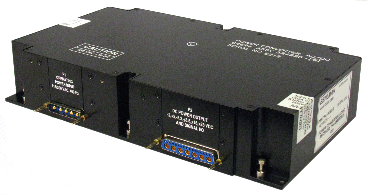 The Behlman Model 00389 COTS Power Supply is designed and manufactured to withstand the rigors of airborne use, while meeting a wide range of MIL-STANDARDS.