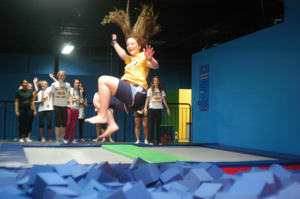 Bounce! Trampoline Sports has an incredible foam pit designed for two to jump at once.