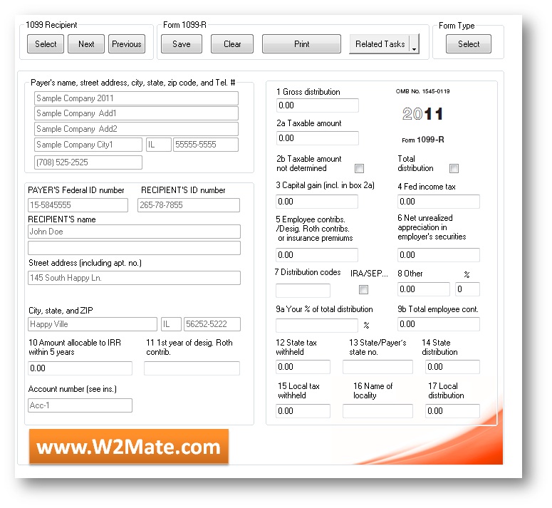 W2 Mate is a complete 1099-R Printing and Electronic Filing Software