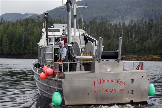 LaDonna and Ole Gundersen's  32 foot fishing vessel, the LaDonna Rose, near Ketchikan, Alaska.