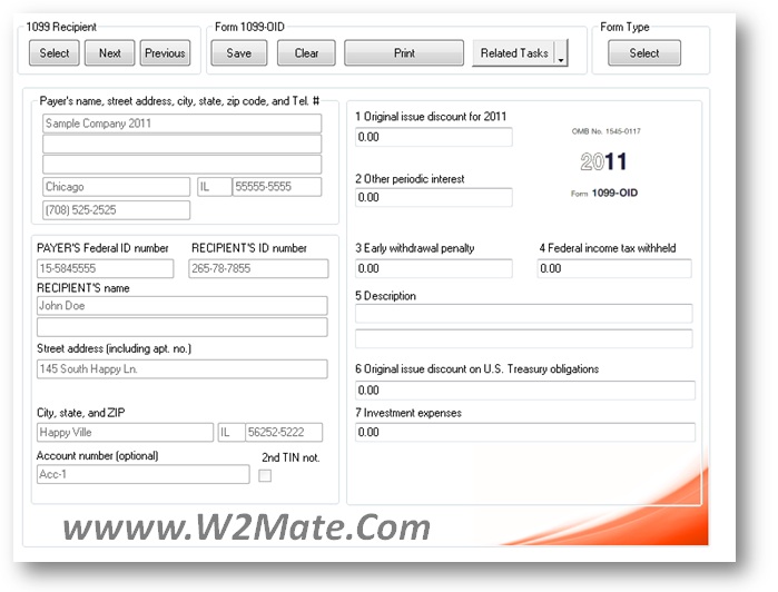 Form 1099-OID inside W2 Mate Software