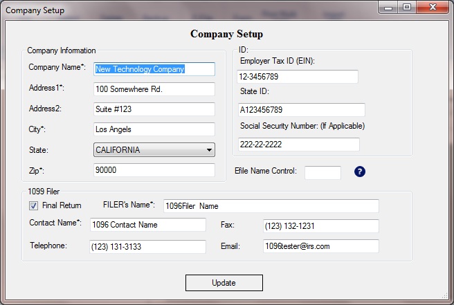 ez1099 - setup company information