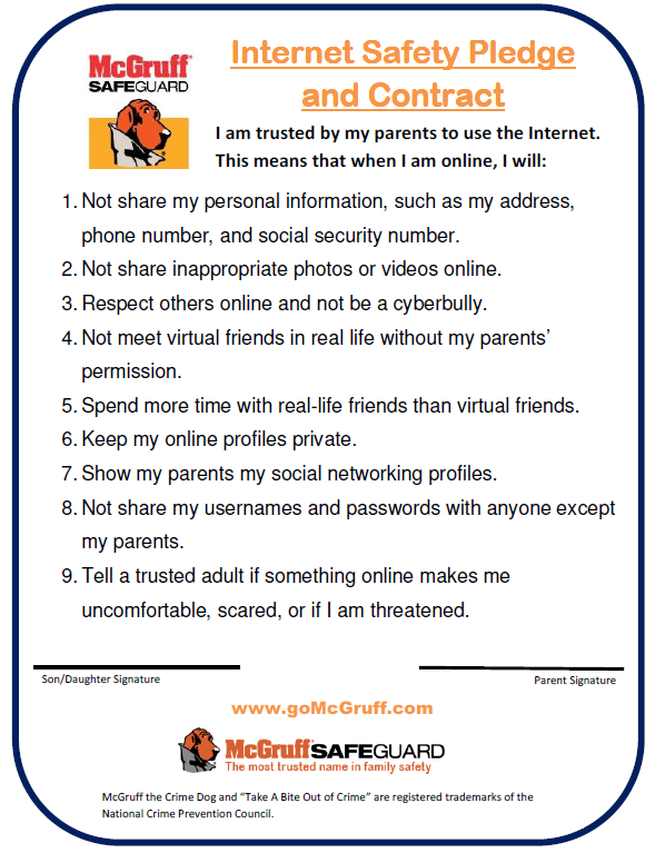 of contract pledge pdf and Kids Help Safety Keep Pledge Parents Tips and Internet