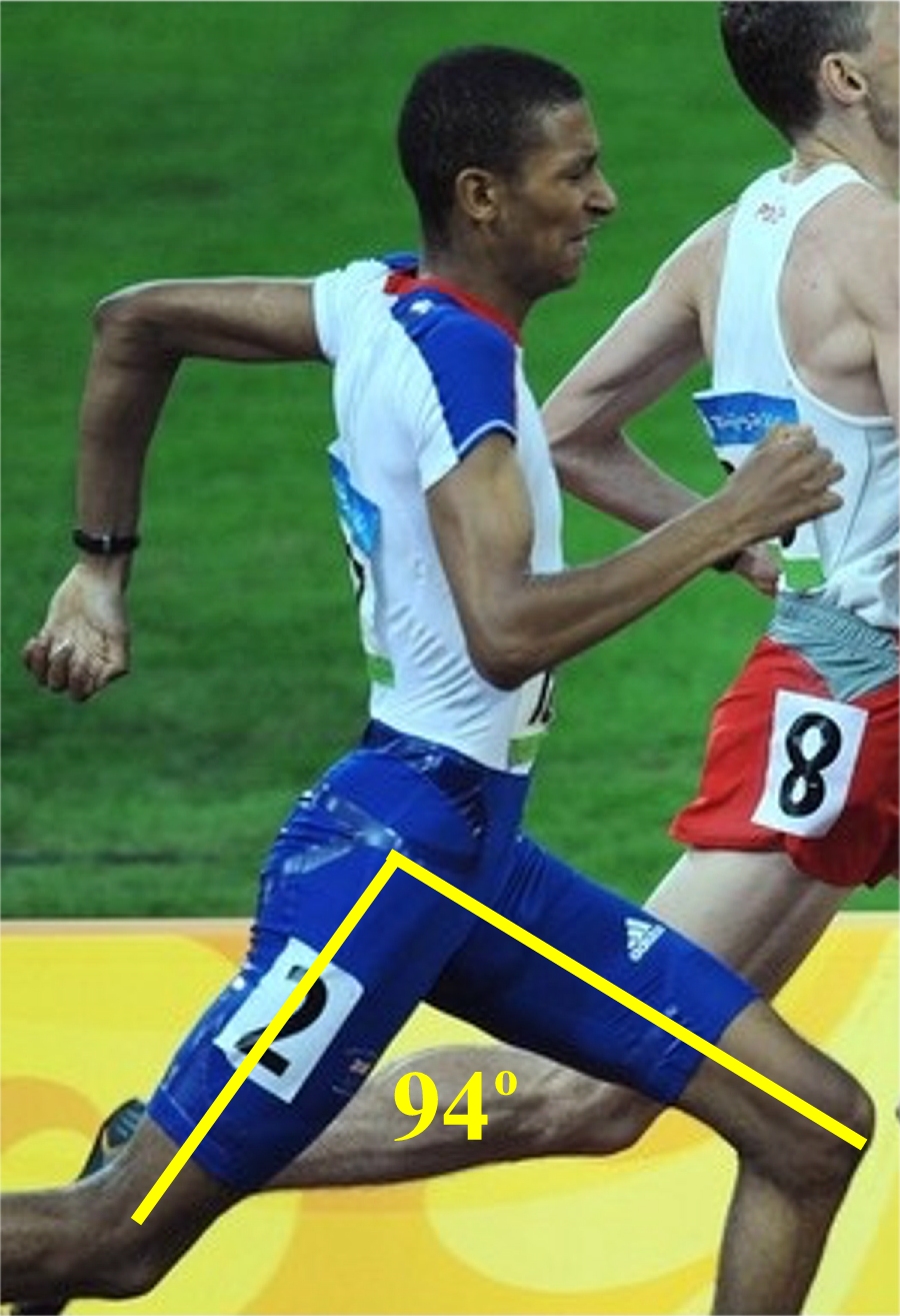 Current UK runner has only a 94-degree stride angle compared to record-holder Sebastian Coe's 110-degree stride angle from decades ago.