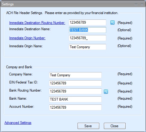 ezACH software settings