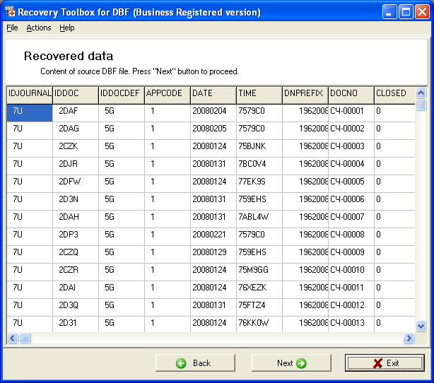 DBF repair tool shows