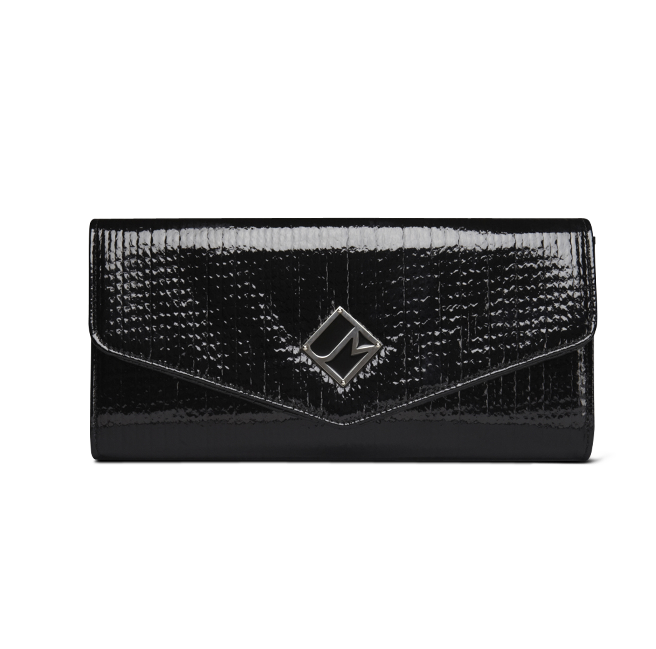 Jill Milan New Canaan Clutch in black textured faux patent