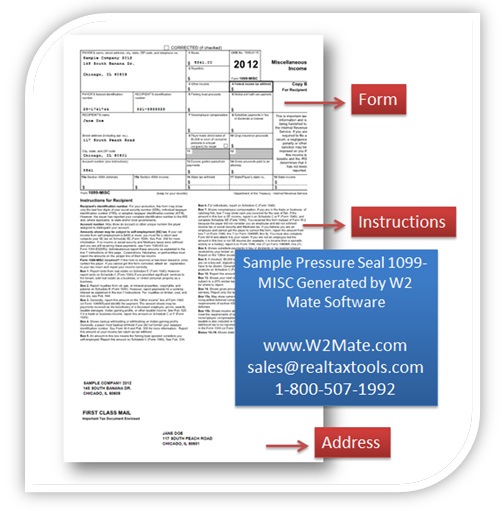 1099 MISC Pressure Seal forms inside W2 Mate software