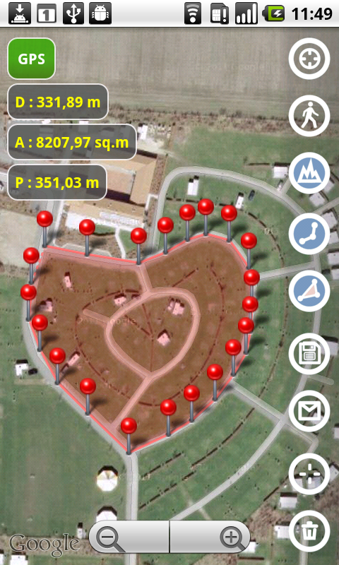 Planimeter - GPS area measure app interface.