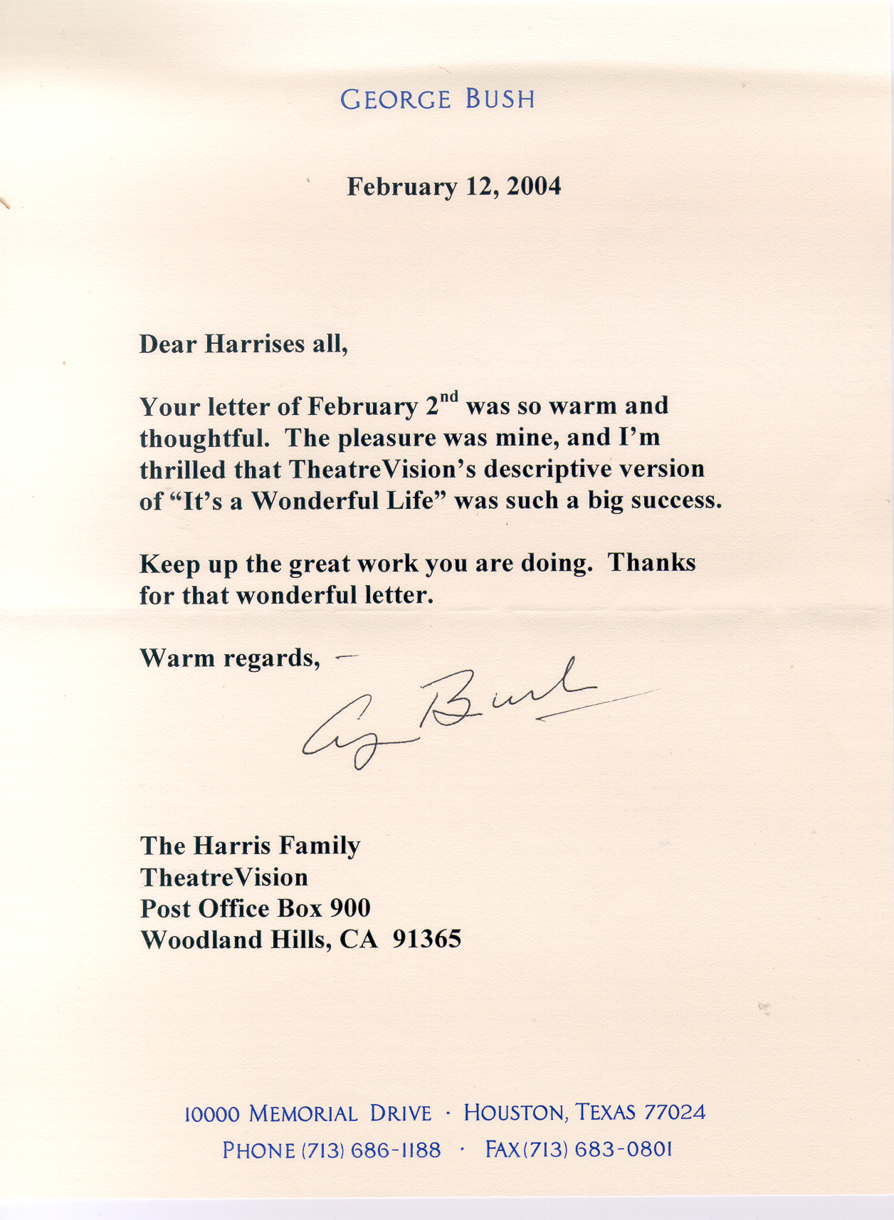 George H.W. Bush letter to Helen Harris
