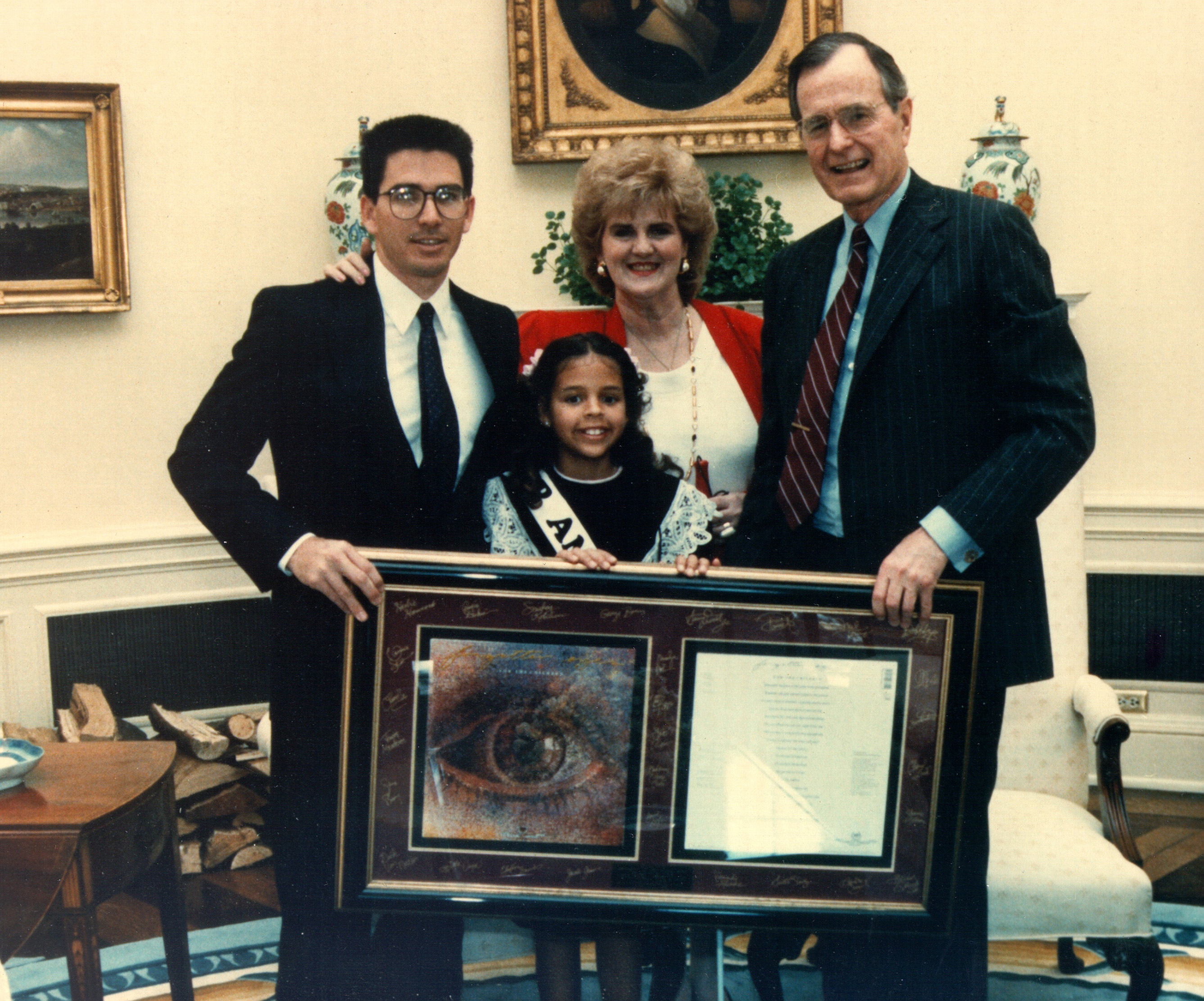 President Bush Oval Office meeting with RPI Founder Helen Harris Son Richard and Poster Child Michelle Burke