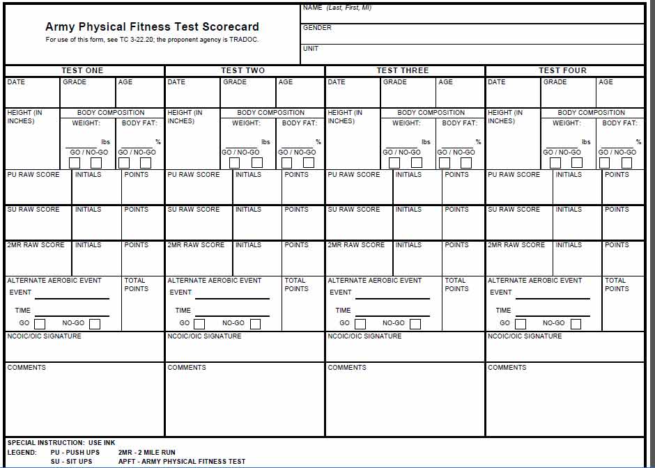 Army Physical Fitness Test Score Sheet Blog Dandk