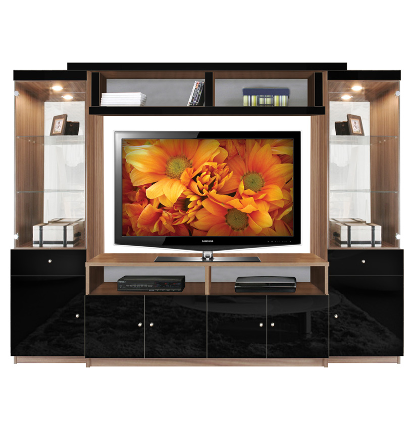 Emma Entertainment Center with Black Glass Fronts
