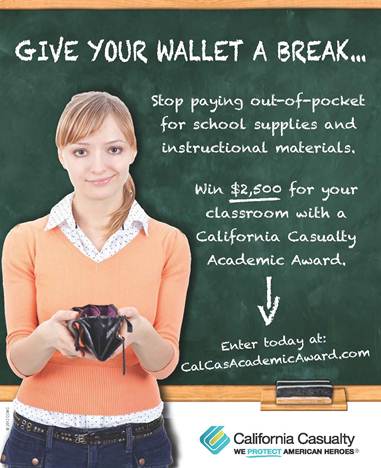Win $2,500 for your classroom with the Academic Award from California Casualty
