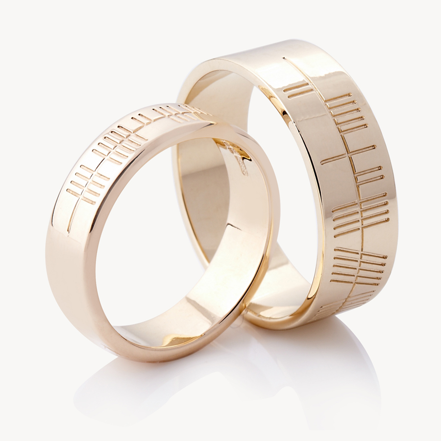 Ogham Engraved Wedding Bands by Brian De Staic at CelticPromise.com