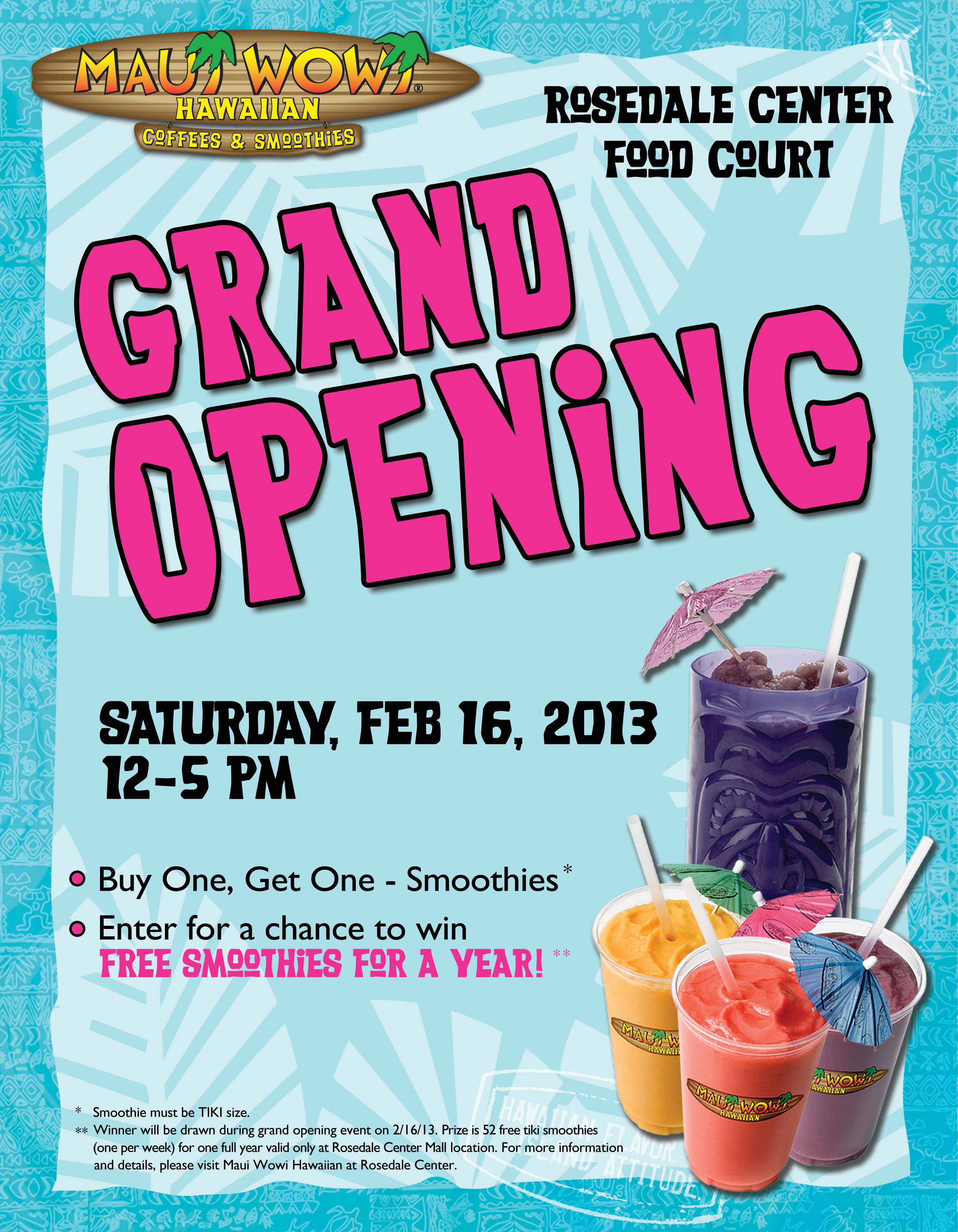 Maui Wowi Gives Away Complimentary Smoothies For a Year to One Lucky Winner  at Grand Opening in Rosedale Center Mall