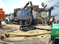 Hydro-excavation using a jetvac truck installing caissons