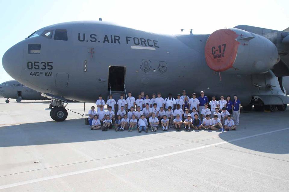 Students visit the C-17 at Wright-Patterson Air Force Base.