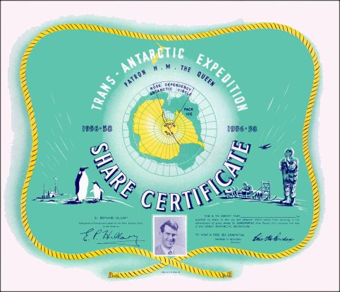 Trans - Antarctica Expedition with printed signature of famous Mt. Everest Climber Sir Edmund Hillary - 1958
