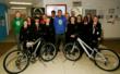 Jermaine Jenas presenting the students with their Land Rover Bikes