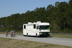 Motorhome and bicyclists on the road