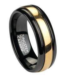 Black Tungsten Men's Ring With Gold Tone Inlay