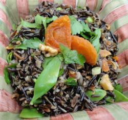Wild Rice Salad with fruits and vegetables is an excellent choice on a gluten-free Mediterranean diet.