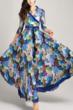 Floral Print Dress, V-neck Dress, Three-quarter Sleeve Dress